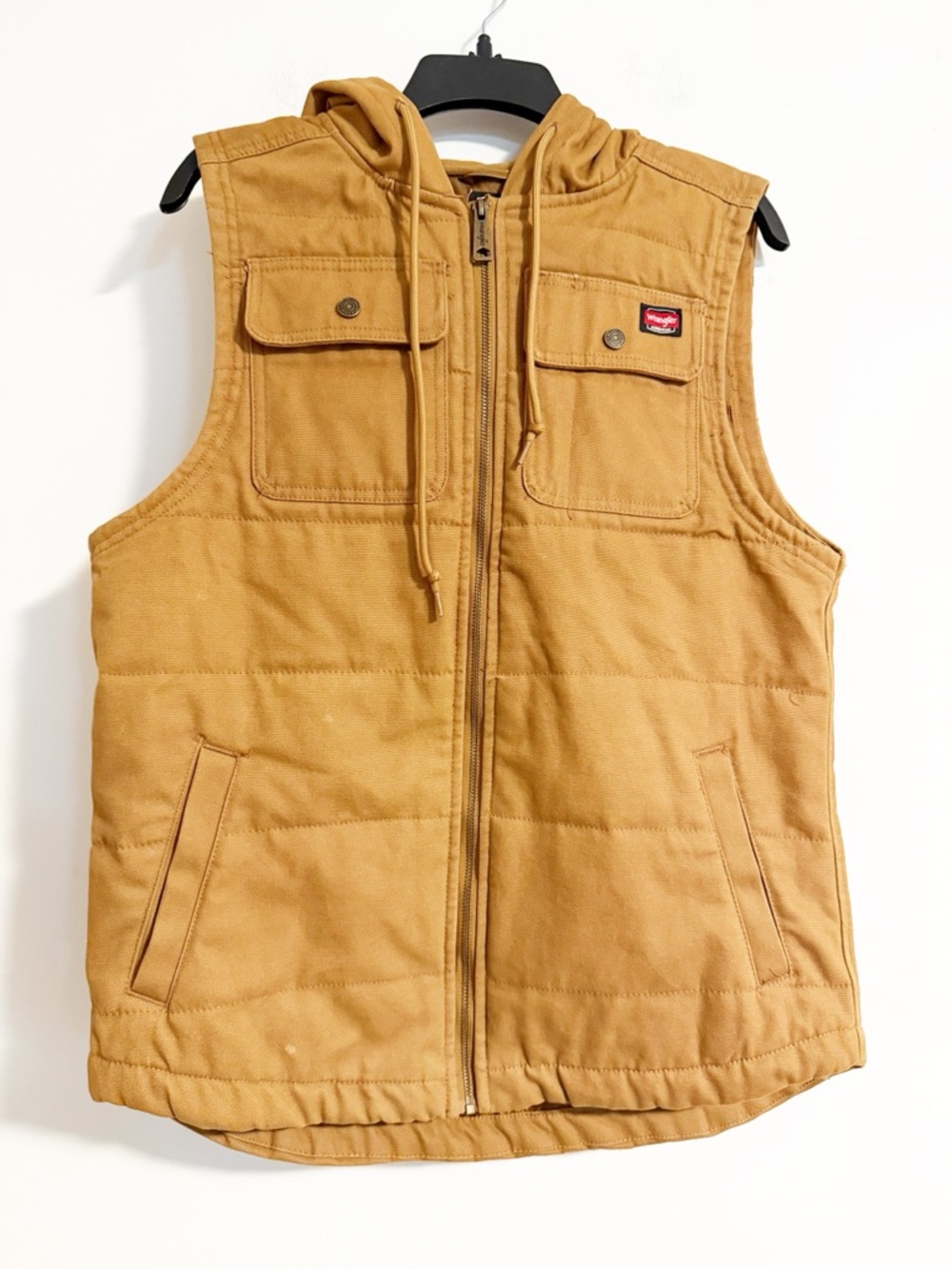 Wrangler Workwear Men's Brown Quilted Lined Hooded Duck Canvas Vest M
